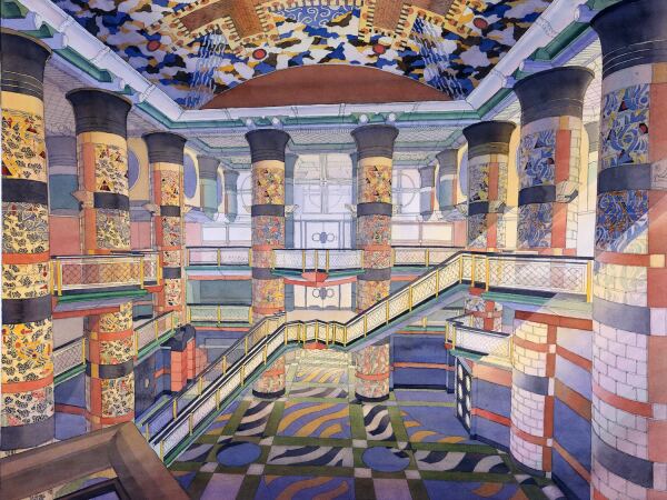 Entwurfsperspektive fr die Duncan Hall der Rice University in Texas. Die hier dargestellte Fassung wurde so nicht ausgefhrt