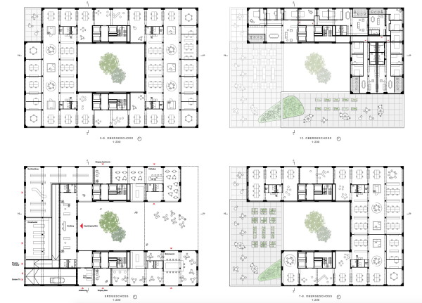 Ein 1. Preis: Kuehn Malvezzi, Berlin  Grundrisse Terrassenhaus
