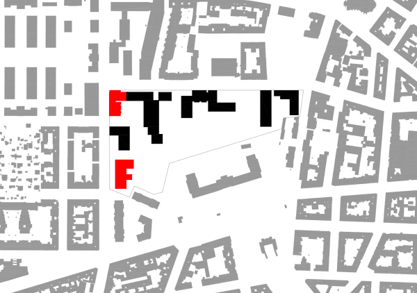 Im Norden das Haus Spallartgasse, im S�den der Bau in der Leyserstra�e