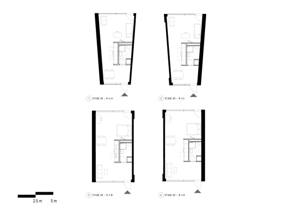Grundriss der aus einem Modul bestehenden Wohnungen