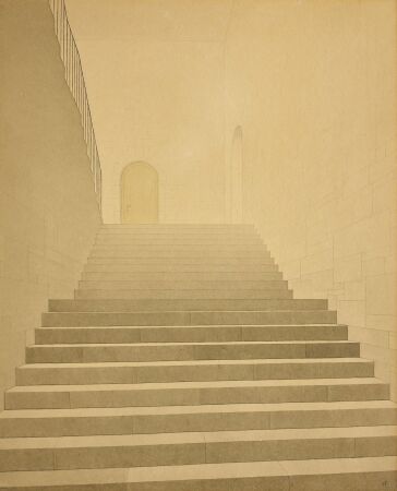 Studie zu einer monumentalen Treppe. Aquarellierte Zeichnung, um 1922