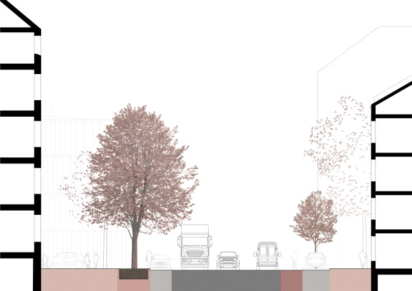 Aktueller Stra�enschnitt durch die Blumenstra�e in München