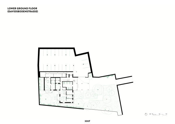 Untere Erdgeschossebene mit Tiefgarage