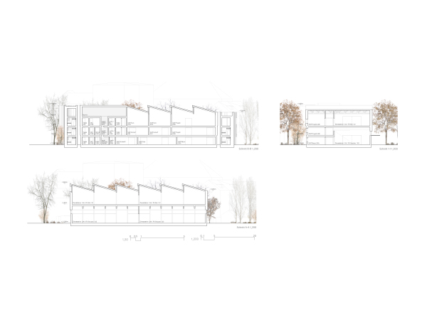 Anerkennung: ARGE SERO Architekten, Kollektiv B (beide Leipzig) und Architekt Maurice Fiedler (Erfurt), Schnitte