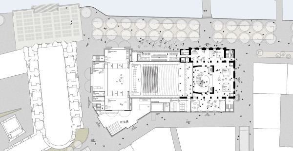1. Preis: Ilg Santer Architekten (Zrich) u.a. mit koepflipartner landschaftsarchitekten (Luzern). Grundriss Erdgeschoss