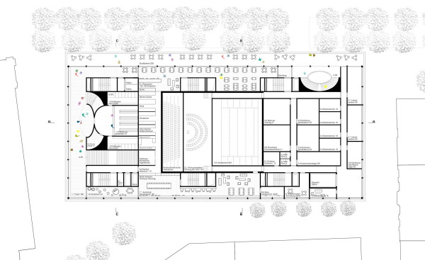 6. Preis: ARGE Cometti Truffer Hodel Architekten und Gut Deubelbeiss Architekten (beide Luzern); Landschaftsarchitektur mit Kltzli Friedli Landschaftsarchitekten (Bern). Grundriss Balkongeschoss
