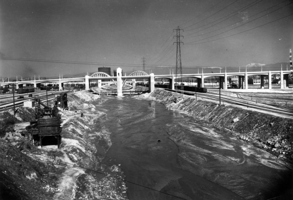 Sixth Street Bridge and L.A. River, Security Pacific National Bank Collection, 1937, Courtesy of Los Angeles Public Library