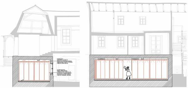 Ein 2. Preis: RBZ Generalplanungs GmbH (Dresden), Quer- und L�ngsschnitt Pferdestall