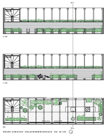 Ein 2. Preis: Bewerbendengemeinschaft Helga Blocksdorf Architektur und Brenne Architekten (beide Berlin), Anlehngew�chshaus