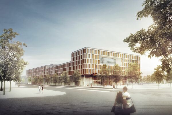Das bald fertige Justizzentrum am Leonrodplatz, das voraussichtlich 2024 bezogen werden kann, präsentiert sich als moderner, gläsern-transparenter Bau.