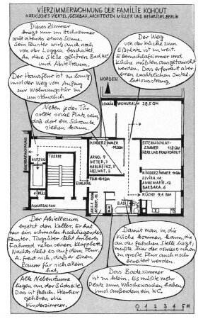 Grundrisszeichnung Funkes von einer Sozialwohnung in der Growohnsiedlung Mrkisches Viertel (Berlin), publiziert in Der Spiegel, Nr. 45, 2. November 1970.