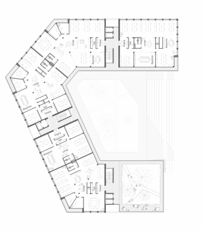 1. Preis: gmp � Architekten von Gerkan, Marg und Partner (Hamburg) mit WES LandschaftsArchitektur (Hamburg), Grundriss 2. Obergeschoss B�robau