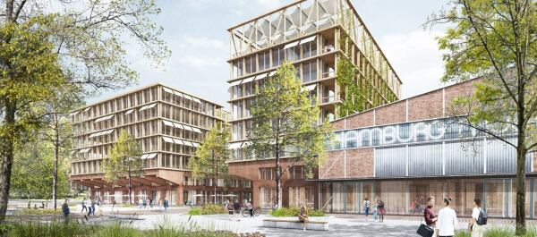 2. Preis: agn Leusmann (Hamburg) mit RMP Stephan Lenzen Landschaftsarchitekten (Bonn), Visualisierung Musikhalle und B�robau