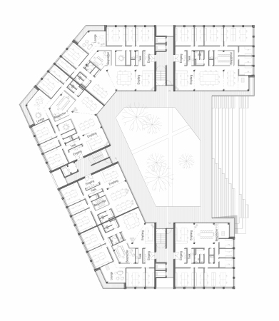1. Preis: gmp � Architekten von Gerkan, Marg und Partner (Hamburg) mit WES LandschaftsArchitektur (Hamburg), Grundriss 1. Obergeschoss B�robau