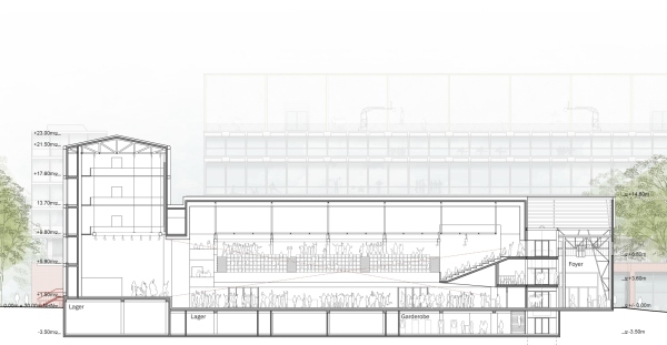 1. Preis: gmp � Architekten von Gerkan, Marg und Partner (Hamburg) mit WES LandschaftsArchitektur (Hamburg), L�ngsschnitt Musikhalle