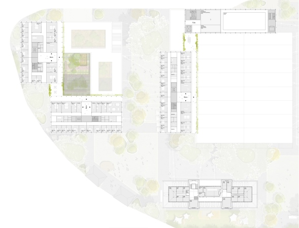 2. Preis: agn Leusmann (Hamburg) mit RMP Stephan Lenzen Landschaftsarchitekten (Bonn), Grundriss 3. Obergeschoss Musikhalle und Brobau