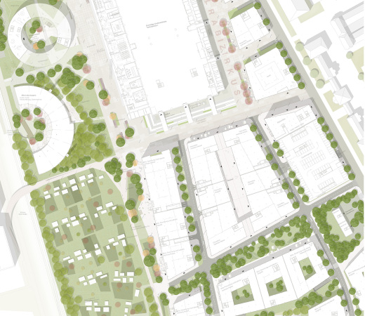 1. Preis: de+ architekten mit Bacher Landschaftsarchitekten (beide Berlin).