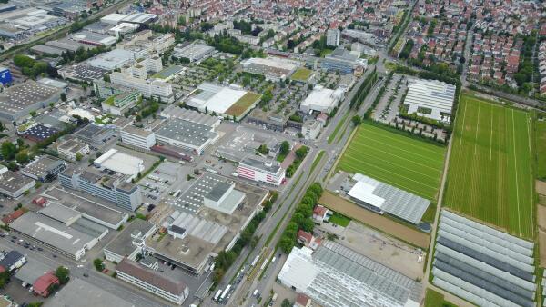 Luftbild des IBA27-Projektgebiets AGRICULTURE meets MANUFACTURING in Fellbach