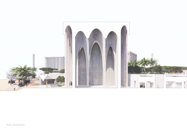 Perspektivischer Schnitt durch die Moschee