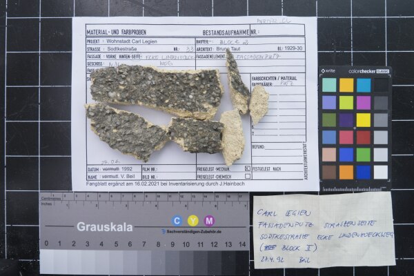 Materialprobe Fassadenputz, Wohnstadt Carl Legien, Materialprobenarchiv Brenne Architekten, 2021