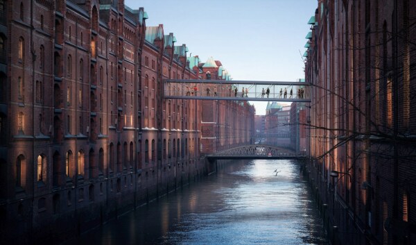 Deutscher Brckenbaupreis 2023 in der Kategorie Fu- und Radwegbrcken: Brcke Miniatur Wunderland in Hamburg von panta ingenieure