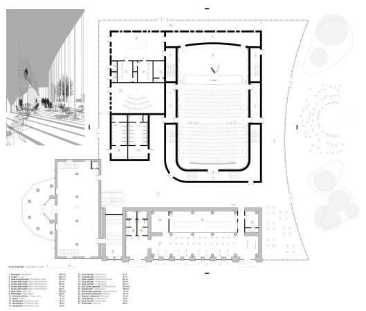 2. Preis: Cataraga Architects Grundriss Erdgeschoss und Visualisierung Detail
