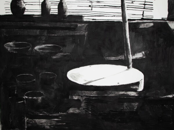 Uwe Wittwer: Im Kreise gehen, 2019. Kohlezeichnung. Thierry Barbier-Muellers estate, Genf.