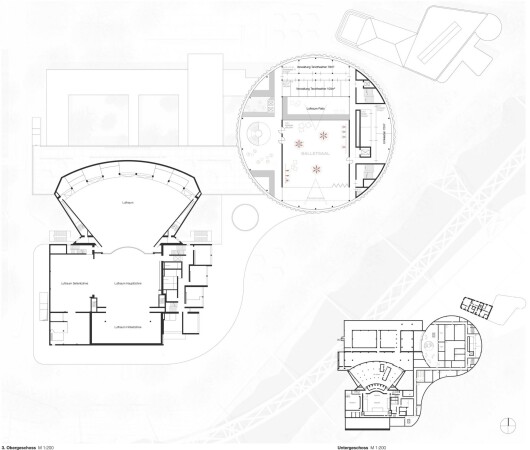 3. Preis: Auer Weber (M�nchen) mit mk.landschaft (M�nchen): 3. Obergeschoss und Untergeschoss