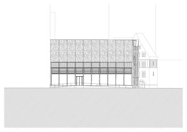 1. Preis nach �berarbeitung: Boltshauser Architekten (Z�rich). Ansicht S�d