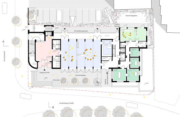 Anerkennung: AAg Loebner Sch�fer Weber (Heidelberg); Grundriss Erdgeschoss