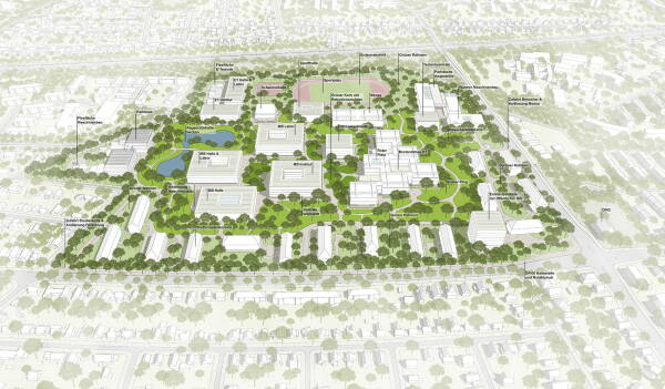 3. Preis: Kuehn Malvezzi mit bbz landschaftsarchitekten (beide Berlin) und ASTOC ArchitecTs and Planners (Köln). Axonometrie