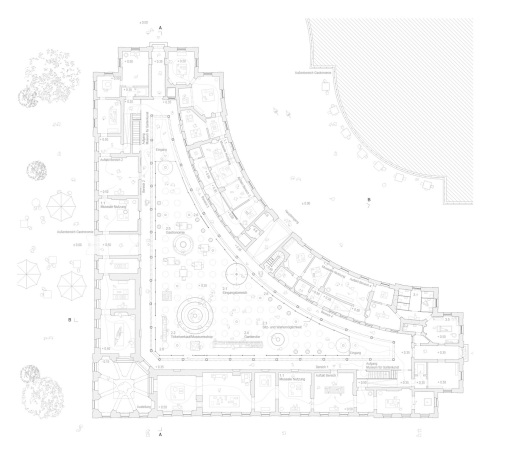Anerkennung: Staab Architekten (Berlin). Grundriss Ergeschoss