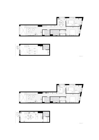 Grundriss Maisonettewohnung im Erdgeschoss mit unterschiedlichen Nutzungen