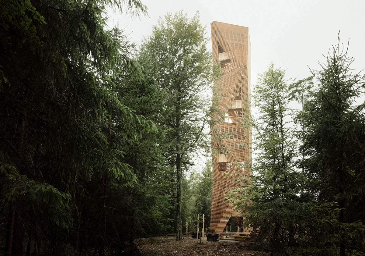 Tanz aus dem eigenen Holz 
 - Aussichtsturm von Luna Productions im Schweizer Hardwald