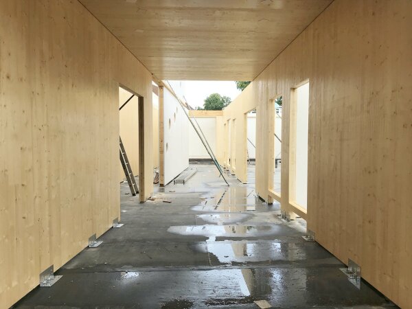 Holzsichtige Brettsperrholzwnde in der Kita