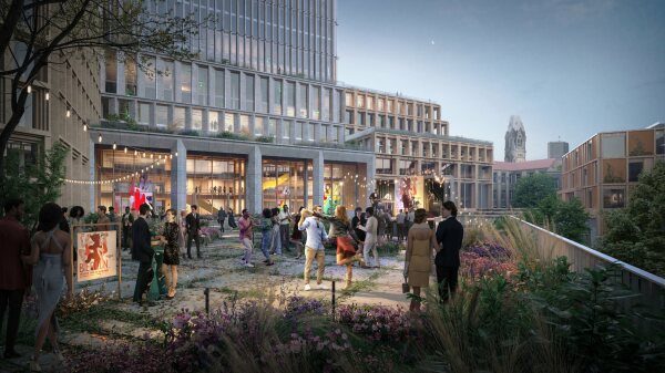 1. Preis: Henning Larsen Architects (Kopenhagen), Kulturterrasse bei Nacht