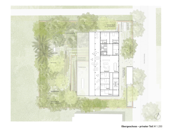 3. Preis: Sacker Architekten und freisign Landschaftsarchitektur, Grundriss Obergeschoss (privater Teil)