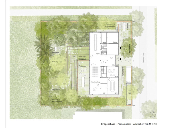 3. Preis: Sacker Architekten und freisign Landschaftsarchitektur, Grundriss Erdgeschoss (amtlicher Teil)