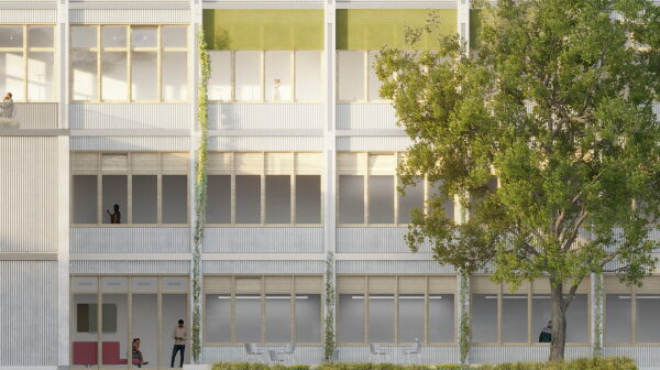 2. Preis: Staab Architekten mit Levin Monsigny Landschaftsarchitekten (beide Berlin). Detailansicht des Neubaus