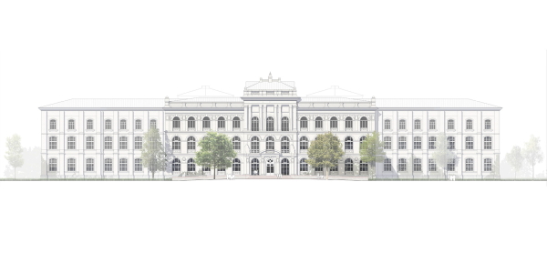 1. Preis: gmp  Architekten von Gerkan, Marg und Partner (Hamburg) mit Rainer Schmidt Landschaftsarchitekten (München). Ansicht von der Invalidenstrae