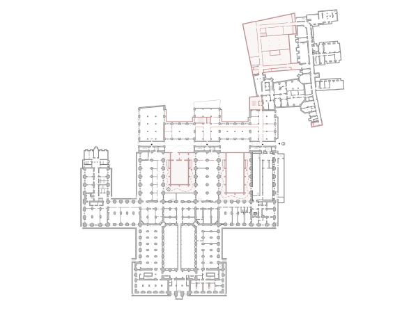 1. Preis: gmp  Architekten von Gerkan, Marg und Partner (Hamburg) mit Rainer Schmidt Landschaftsarchitekten (München). Grundriss 1. UG