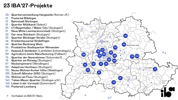 Karte der 23 Projekte fr die IBA'27 StadtRegion Stuttgart
