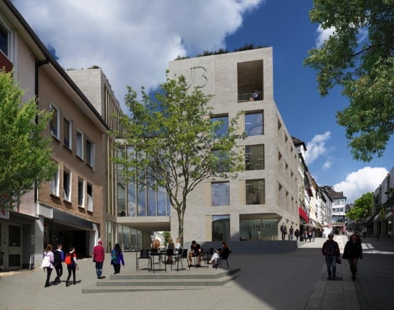 2. Preis: Gernot Schulz : Architektur / w-hp Beratende Ingenieure (Köln / Stuttgart), Haupteingang im Bestandsbau, Kölner Straße