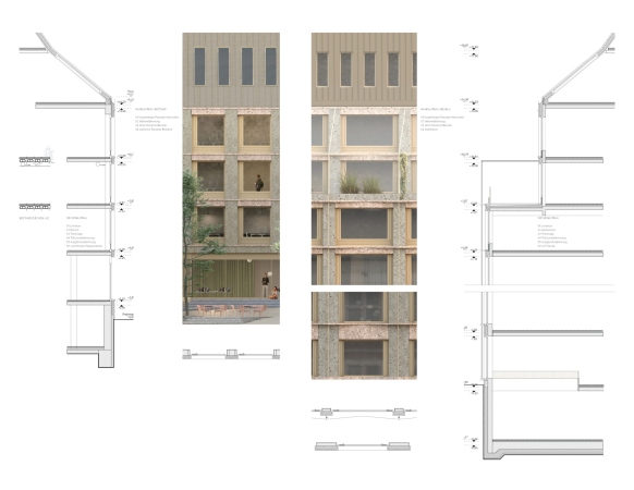 1. Preis: DMSW Architekten / MOZIA / HEG Beratende Ingenieure (Berlin). Fassadenschnitt