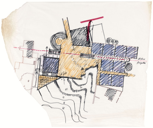 Hans Hollein: Museum Abteiberg, Mnchengladbach, Deutschland, 19721982, Skizze Lageplan, Archiv Hans Hollein, Az W und MAK, Wien