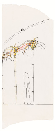 Beschreibung: Hans Hollein: sterreichisches Verkehrsbro  Hauptverkaufssitz Opernringhof, Opernring 3-5, 1010 Wien, 19761978, mastblich Studie fr die Palmen, Archiv Hans Hollein, Az W und MAK, Wien