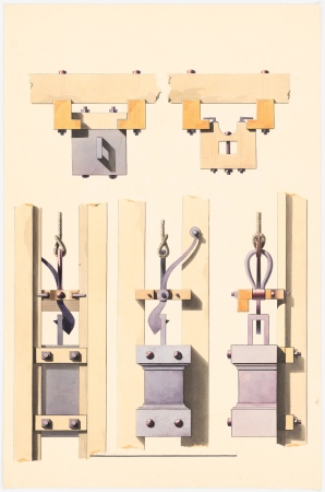 Pfahlramme, Ausklinkmechanismus fr einen Rammkopf, um 1800