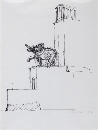 Hans Hollein, Skizze Spitze, Elefant fr moderne Kunst, Frankfurt, 1982