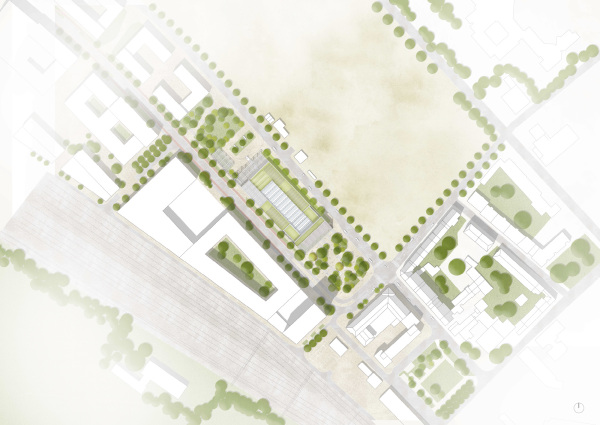 1. Preis: HENN (Mnchen) mit studio grngrau Landschaftsarchitektur (Dsseldorf). Lageplan