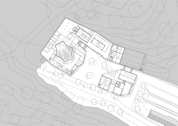 Grundriss Erdgeschoss  Niveau des Beethovenplatzes zwischen den Baukrpern